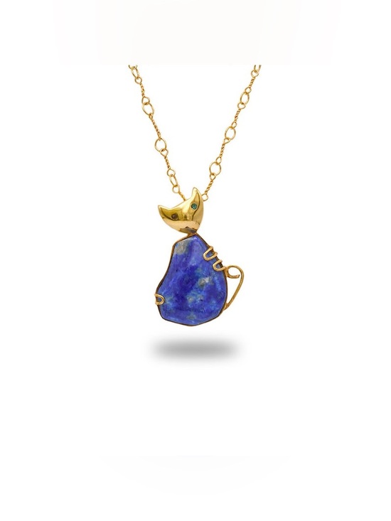 Ten Thousand Villages Jewelry - Handmade Afghan Lapis Lazuli Cat Pendant Necklace NWT